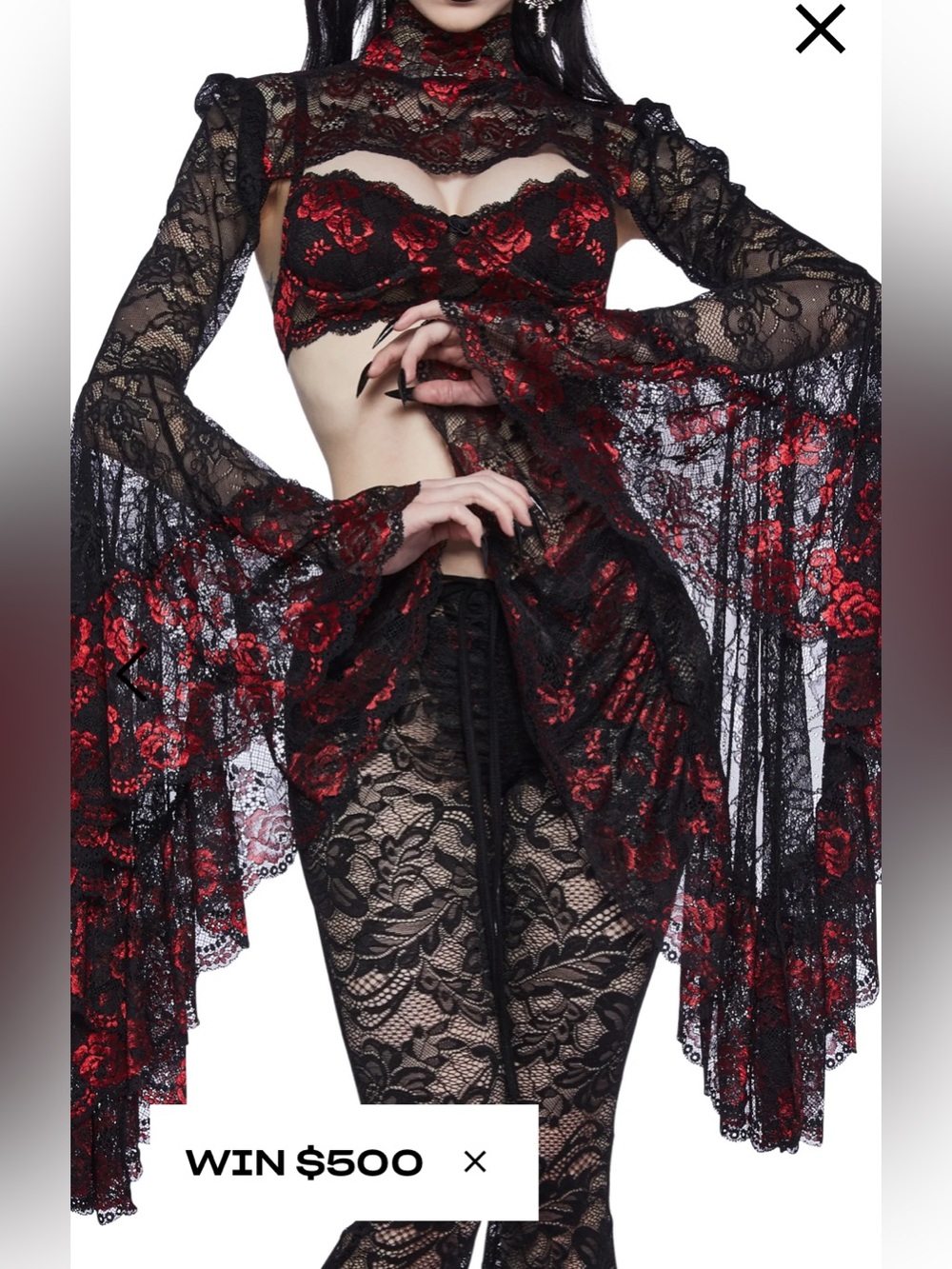 #235 size medium dolls kill Widow NWT w/ callout Black & Red Lace shrug